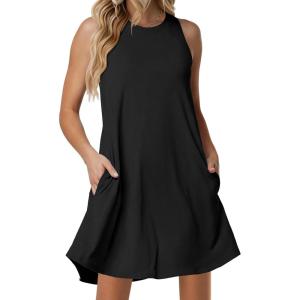 image:imageANRABESS Women Summer Dress Built in Bra 2026 Casual Sleeveless Beach Sundress Flowy Tank Mini Short Dresses with PocketsBlack