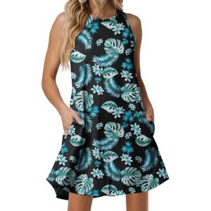 image:imageANRABESS Women Summer Dress Built in Bra 2026 Casual Sleeveless Beach Sundress Flowy Tank Mini Short Dresses with PocketsBlack Blue Green Leaf