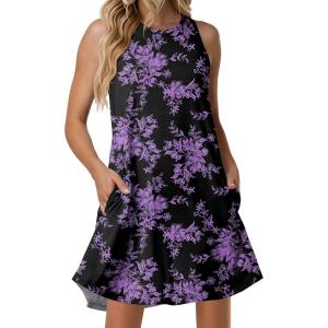 image:imageANRABESS Women Summer Dress Built in Bra 2026 Casual Sleeveless Beach Sundress Flowy Tank Mini Short Dresses with PocketsBlack Purple Floral
