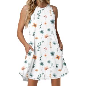 image:imageANRABESS Women Summer Dress Built in Bra 2026 Casual Sleeveless Beach Sundress Flowy Tank Mini Short Dresses with PocketsBlue Floral