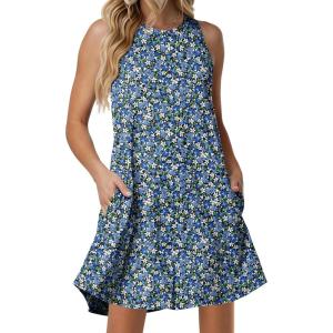 image:imageANRABESS Women Summer Dress Built in Bra 2026 Casual Sleeveless Beach Sundress Flowy Tank Mini Short Dresses with PocketsBlue White Green Floral