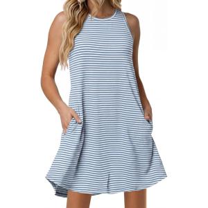 image:imageANRABESS Women Summer Dress Built in Bra 2026 Casual Sleeveless Beach Sundress Flowy Tank Mini Short Dresses with PocketsBlue White Stripe