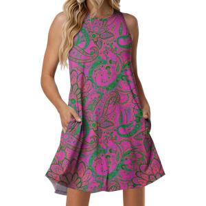 image:imageANRABESS Women Summer Dress Built in Bra 2026 Casual Sleeveless Beach Sundress Flowy Tank Mini Short Dresses with PocketsFuchsia Pink Floral