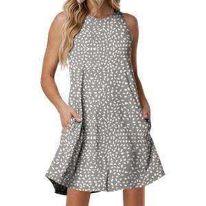image:imageANRABESS Women Summer Dress Built in Bra 2026 Casual Sleeveless Beach Sundress Flowy Tank Mini Short Dresses with PocketsKhaki Polka Dot