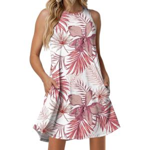 image:imageANRABESS Women Summer Dress Built in Bra 2026 Casual Sleeveless Beach Sundress Flowy Tank Mini Short Dresses with PocketsLight Pink Floral