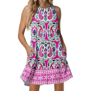 image:imageANRABESS Women Summer Dress Built in Bra 2026 Casual Sleeveless Beach Sundress Flowy Tank Mini Short Dresses with PocketsPink Floral