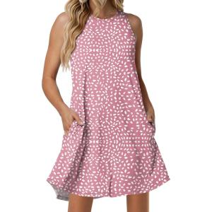 image:imageANRABESS Women Summer Dress Built in Bra 2026 Casual Sleeveless Beach Sundress Flowy Tank Mini Short Dresses with PocketsPink White Dot
