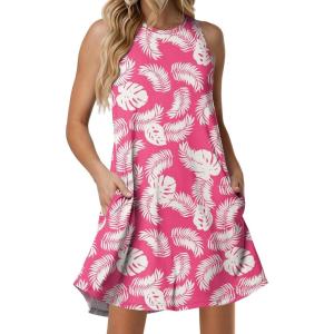 image:imageANRABESS Women Summer Dress Built in Bra 2026 Casual Sleeveless Beach Sundress Flowy Tank Mini Short Dresses with PocketsPink White Leaf