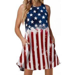 image:imageANRABESS Women Summer Dress Built in Bra 2026 Casual Sleeveless Beach Sundress Flowy Tank Mini Short Dresses with PocketsRed Blue White Flag