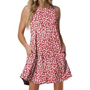 image:imageANRABESS Women Summer Dress Built in Bra 2026 Casual Sleeveless Beach Sundress Flowy Tank Mini Short Dresses with PocketsRed White Floral