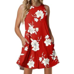 image:imageANRABESS Women Summer Dress Built in Bra 2026 Casual Sleeveless Beach Sundress Flowy Tank Mini Short Dresses with PocketsRed White Peonies