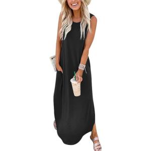 image:imageANRABESS Women Summer Maxi Dress Beach Vacation Sundress Sleeveless Casual Loose Shirt Dresses 2026 Travel OutfitsBlack