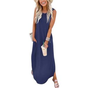 image:imageANRABESS Women Summer Maxi Dress Beach Vacation Sundress Sleeveless Casual Loose Shirt Dresses 2026 Travel OutfitsBlue