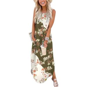 image:imageANRABESS Women Summer Maxi Dress Beach Vacation Sundress Sleeveless Casual Loose Shirt Dresses 2026 Travel OutfitsBrownbeige