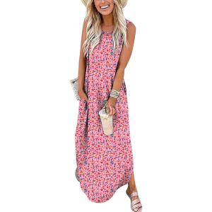 image:imageANRABESS Women Summer Maxi Dress Beach Vacation Sundress Sleeveless Casual Loose Shirt Dresses 2026 Travel OutfitsFloral Pink