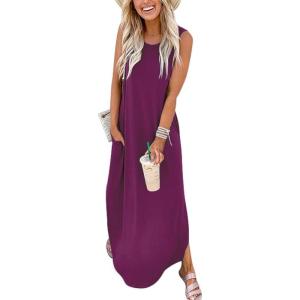 image:imageANRABESS Women Summer Maxi Dress Beach Vacation Sundress Sleeveless Casual Loose Shirt Dresses 2026 Travel OutfitsFuchsia