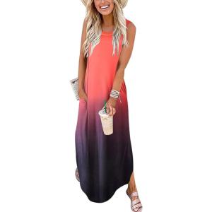 image:imageANRABESS Women Summer Maxi Dress Beach Vacation Sundress Sleeveless Casual Loose Shirt Dresses 2026 Travel OutfitsGradual Red