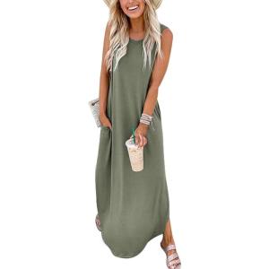 image:imageANRABESS Women Summer Maxi Dress Beach Vacation Sundress Sleeveless Casual Loose Shirt Dresses 2026 Travel OutfitsOlive