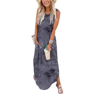 image:imageANRABESS Women Summer Maxi Dress Beach Vacation Sundress Sleeveless Casual Loose Shirt Dresses 2026 Travel OutfitsPrint Dark