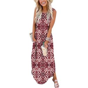 image:imageANRABESS Women Summer Maxi Dress Beach Vacation Sundress Sleeveless Casual Loose Shirt Dresses 2026 Travel OutfitsPrint Red