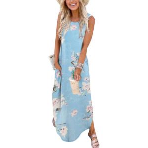 image:imageANRABESS Women Summer Maxi Dress Beach Vacation Sundress Sleeveless Casual Loose Shirt Dresses 2026 Travel OutfitsSky Floral