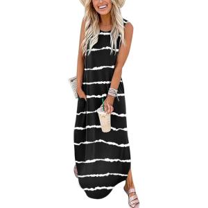 image:imageANRABESS Women Summer Maxi Dress Beach Vacation Sundress Sleeveless Casual Loose Shirt Dresses 2026 Travel OutfitsStripe Black White
