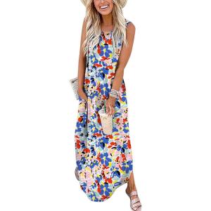 image:imageANRABESS Women Summer Maxi Dress Beach Vacation Sundress Sleeveless Casual Loose Shirt Dresses 2026 Travel OutfitsTie Dy Rainbow