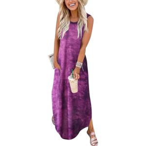 image:imageANRABESS Women Summer Maxi Dress Beach Vacation Sundress Sleeveless Casual Loose Shirt Dresses 2026 Travel OutfitsTie Dye Black Purple