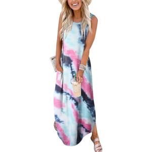 image:imageANRABESS Women Summer Maxi Dress Beach Vacation Sundress Sleeveless Casual Loose Shirt Dresses 2026 Travel OutfitsTie Dye Purple