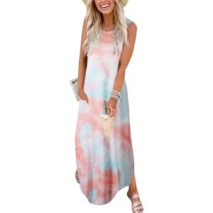 image:imageANRABESS Women Summer Maxi Dress Beach Vacation Sundress Sleeveless Casual Loose Shirt Dresses 2026 Travel OutfitsTie Dye Rainbow