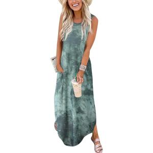 image:imageANRABESS Women Summer Maxi Dress Beach Vacation Sundress Sleeveless Casual Loose Shirt Dresses 2026 Travel OutfitsTie Dye Tea Green
