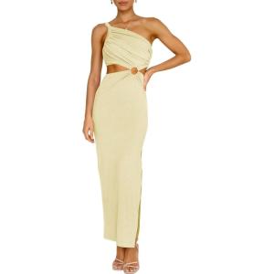 image:imageANRABESS Women Summer One Shoulder Sleeveless Maxi Dress Cutout Sexy Bodycon Semi Formal Dinner Date Vacation DressesAlmond