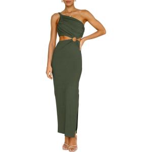 image:imageANRABESS Women Summer One Shoulder Sleeveless Maxi Dress Cutout Sexy Bodycon Semi Formal Dinner Date Vacation DressesArmy Green