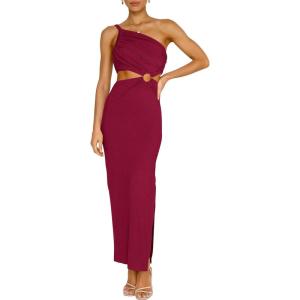 image:imageANRABESS Women Summer One Shoulder Sleeveless Maxi Dress Cutout Sexy Bodycon Semi Formal Dinner Date Vacation DressesBurgundy