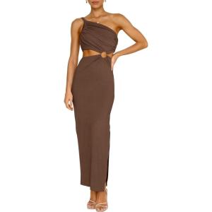 image:imageANRABESS Women Summer One Shoulder Sleeveless Maxi Dress Cutout Sexy Bodycon Semi Formal Dinner Date Vacation DressesCoffee