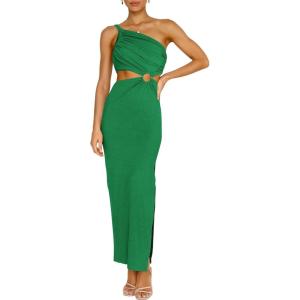 image:imageANRABESS Women Summer One Shoulder Sleeveless Maxi Dress Cutout Sexy Bodycon Semi Formal Dinner Date Vacation DressesGreen