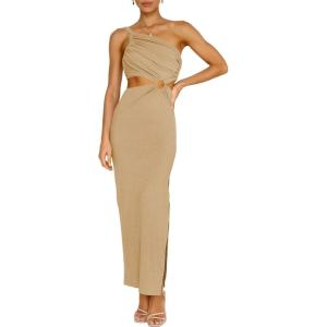 image:imageANRABESS Women Summer One Shoulder Sleeveless Maxi Dress Cutout Sexy Bodycon Semi Formal Dinner Date Vacation DressesKhaki