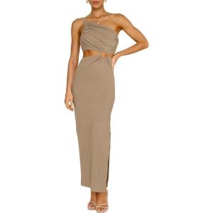 image:imageANRABESS Women Summer One Shoulder Sleeveless Maxi Dress Cutout Sexy Bodycon Semi Formal Dinner Date Vacation DressesLight Khaki
