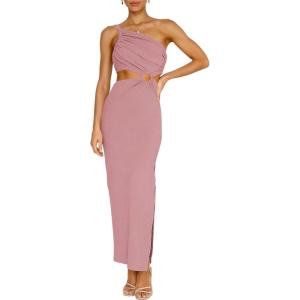 image:imageANRABESS Women Summer One Shoulder Sleeveless Maxi Dress Cutout Sexy Bodycon Semi Formal Dinner Date Vacation DressesPink