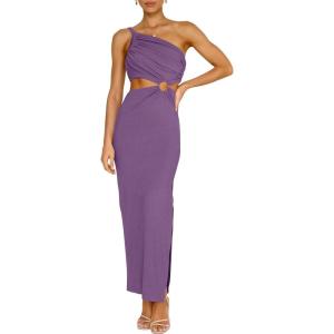 image:imageANRABESS Women Summer One Shoulder Sleeveless Maxi Dress Cutout Sexy Bodycon Semi Formal Dinner Date Vacation DressesPurple