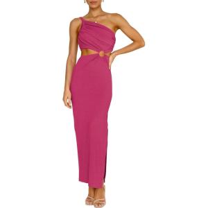 image:imageANRABESS Women Summer One Shoulder Sleeveless Maxi Dress Cutout Sexy Bodycon Semi Formal Dinner Date Vacation DressesRose