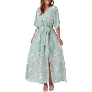 image:imageANRABESS Womens 12 Sleeve Beach Wedding Guest Maxi Dresses 2026 Summer Wrap V Neck Boho Floral Flowy Slit Long DressesFloral Lake