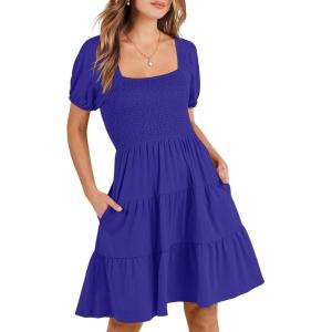 image:imageANRABESS Womens 2026 Summer Casual Dress Square Neck Puff Sleeve Boho Beach Vacation Short DressRoyal Blue