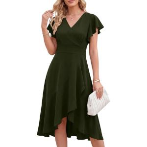 image:imageANRABESS Womens Cocktail Dress Semi Formal Wedding Guest Wrap Midi Dresses Summer Western A Line High Low Ruffled DressArmy Green