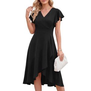 image:imageANRABESS Womens Cocktail Dress Semi Formal Wedding Guest Wrap Midi Dresses Summer Western A Line High Low Ruffled DressBlack
