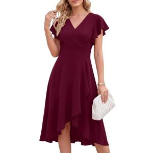 image:imageANRABESS Womens Cocktail Dress Semi Formal Wedding Guest Wrap Midi Dresses Summer Western A Line High Low Ruffled DressBurgundy