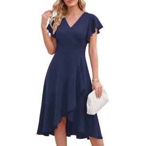 image:imageANRABESS Womens Cocktail Dress Semi Formal Wedding Guest Wrap Midi Dresses Summer Western A Line High Low Ruffled DressDark Blue