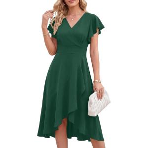 image:imageANRABESS Womens Cocktail Dress Semi Formal Wedding Guest Wrap Midi Dresses Summer Western A Line High Low Ruffled DressDark Green