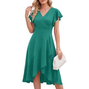 image:imageANRABESS Womens Cocktail Dress Semi Formal Wedding Guest Wrap Midi Dresses Summer Western A Line High Low Ruffled DressLake