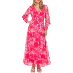 image:imageANRABESS Womens Floral Maxi Dress 2025 Fall V Neck Puff Long Sleeve Flowy Casual Wedding Guest Tea Party Tulle DressesPink Flower